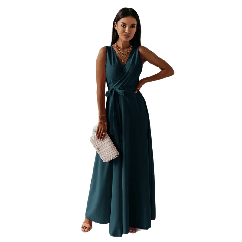 Damen elegantes Wickelkleid mit Taillengürtel