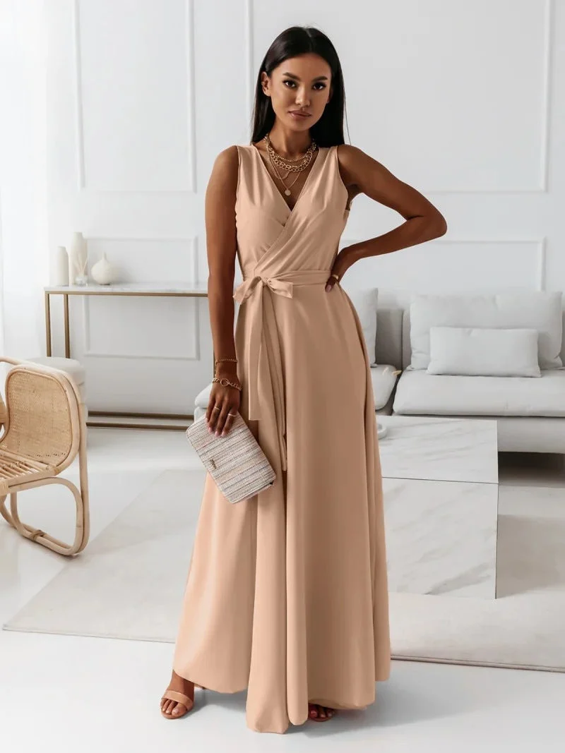 Damen elegantes Wickelkleid mit Taillengürtel