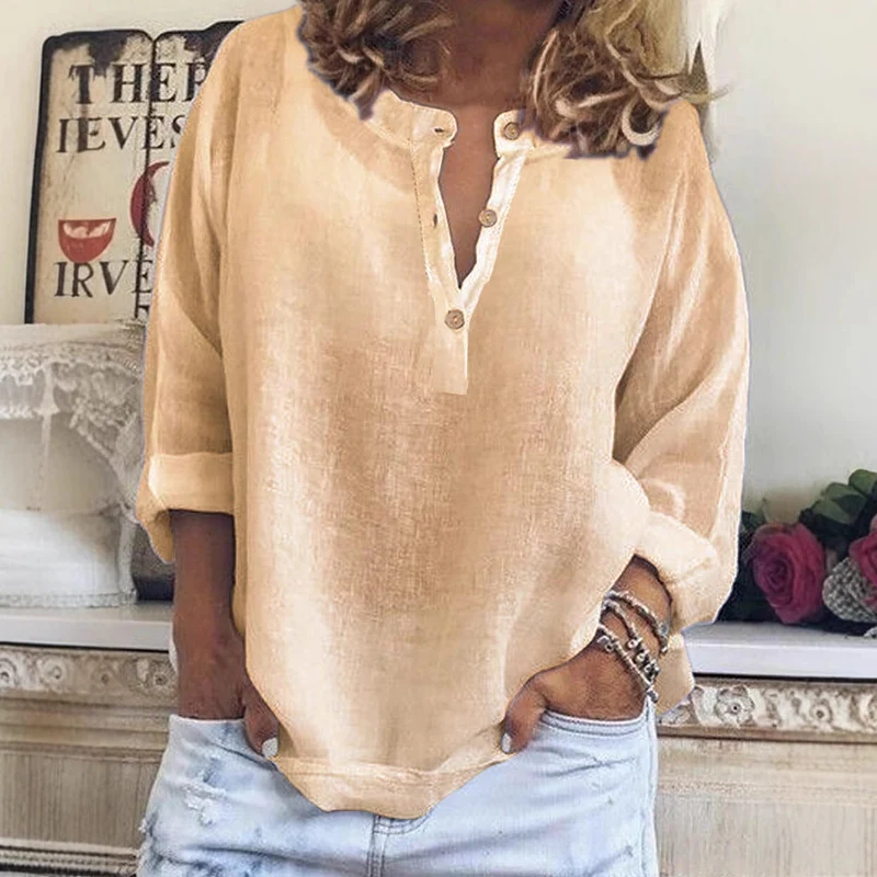 Damen Leinenbluse mit Knopfleiste und intuitivem Schnitt