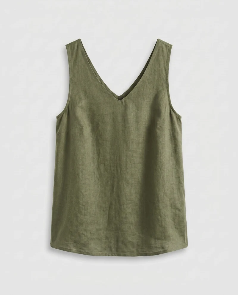 Damen lässiges Leinen-Top mit minimalistischem V-Ausschnitt