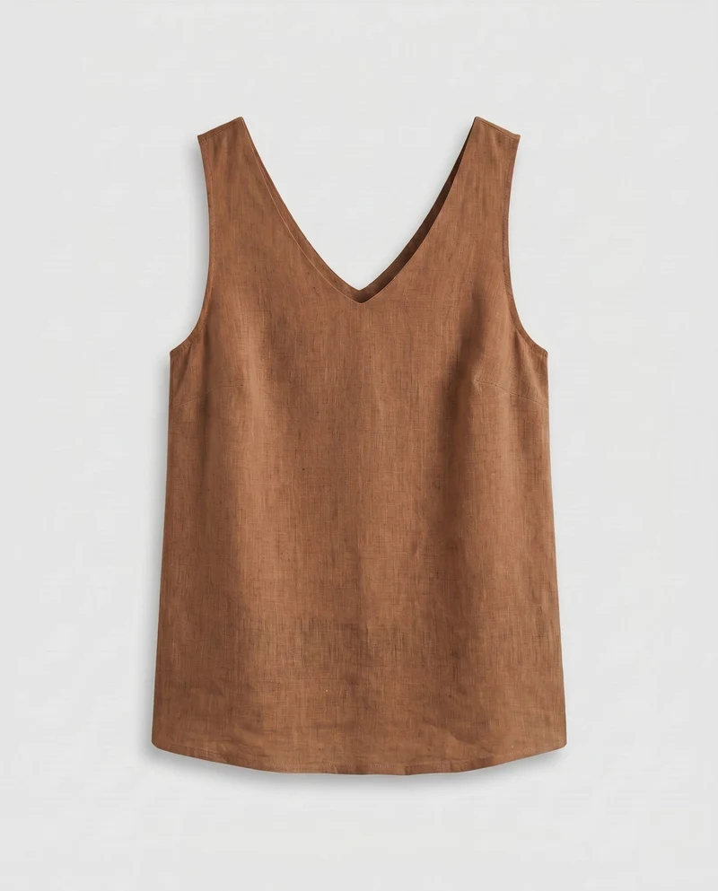 Damen lässiges Leinen-Top mit minimalistischem V-Ausschnitt