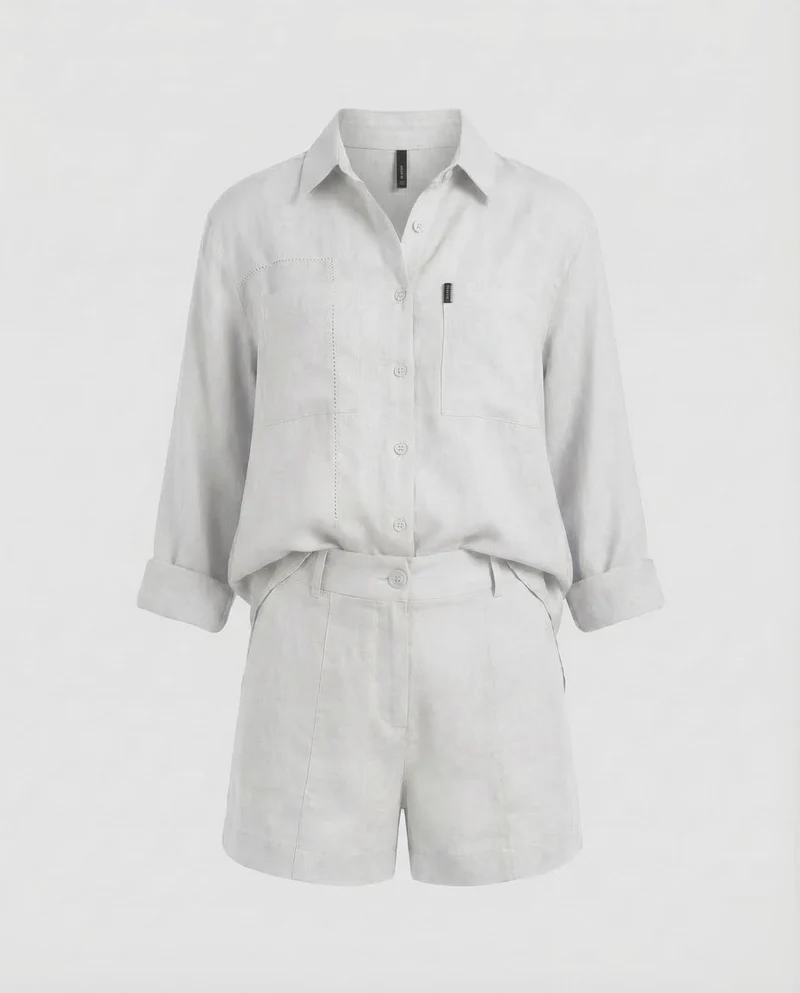 Damen Leinen-Ensemble Hochtaillierte Shorts
