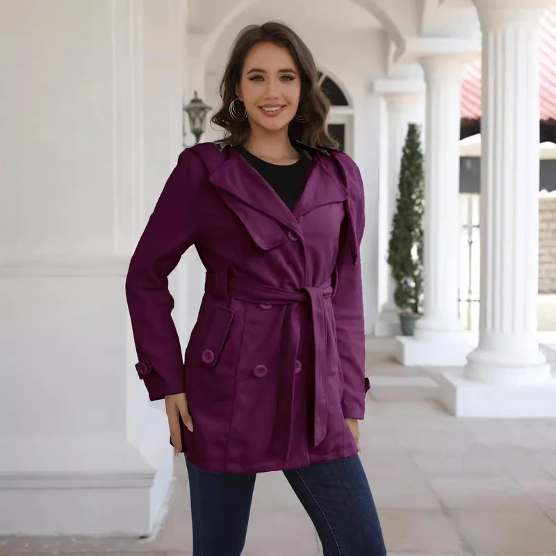 Damen eleganter Trenchcoat mit Gürtel und doppelt geknöpften Details Nord Taschen
