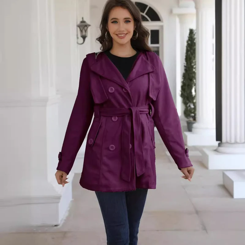 Damen eleganter Trenchcoat mit Gürtel und doppelt geknöpften Details Nord Taschen
