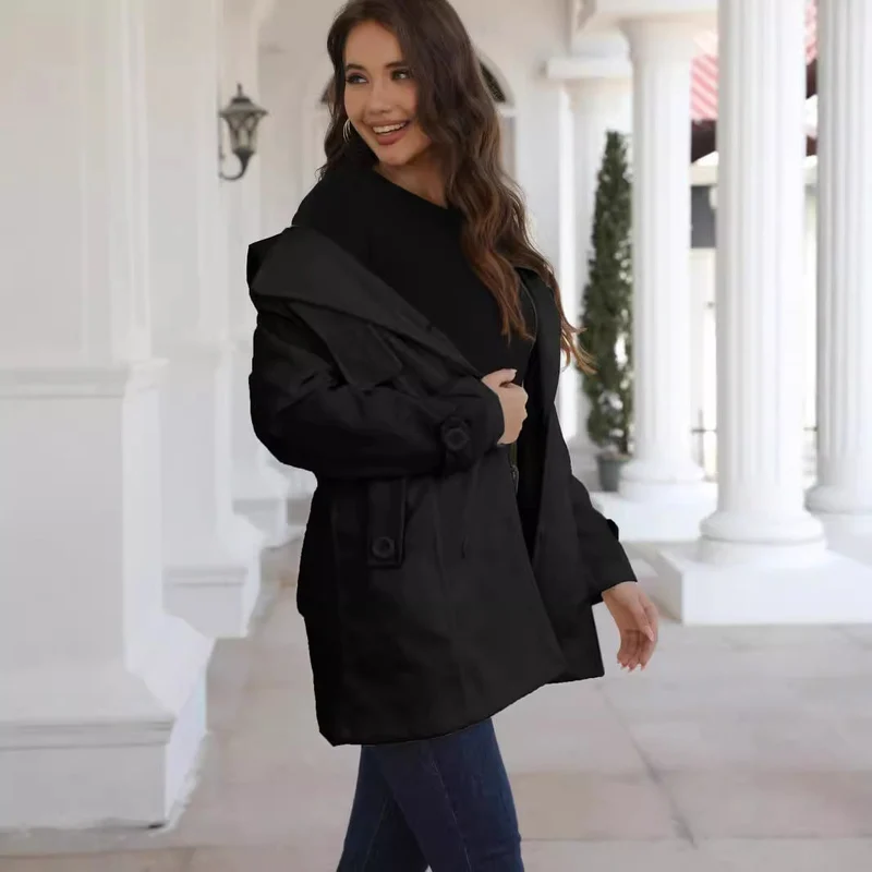 Damen eleganter Trenchcoat mit Gürtel und doppelt geknöpften Details Nord Taschen
