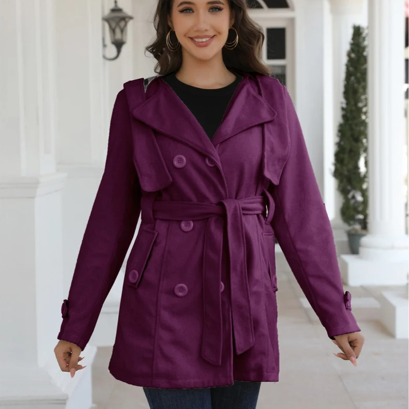 Damen eleganter Trenchcoat mit Gürtel und doppelt geknöpften Details Nord Taschen