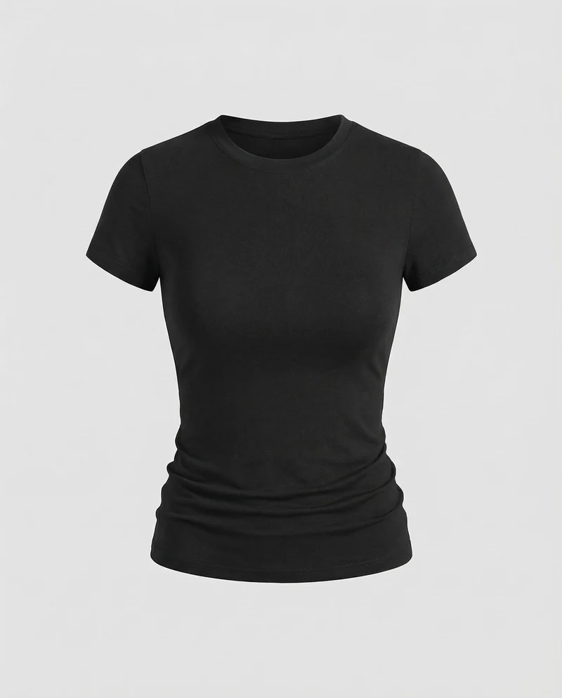 Damen Schmale Microstretch Mischgewebe Kurzarmshirt