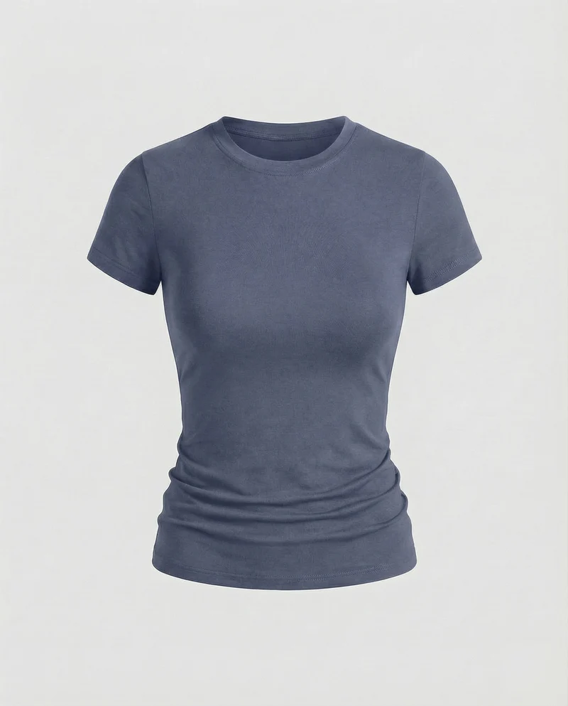 Damen Schmale Microstretch Mischgewebe Kurzarmshirt