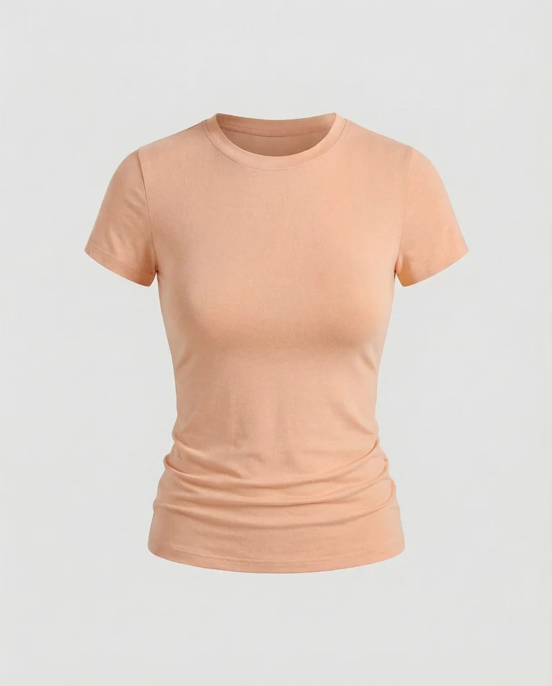 Damen Schmale Microstretch Mischgewebe Kurzarmshirt