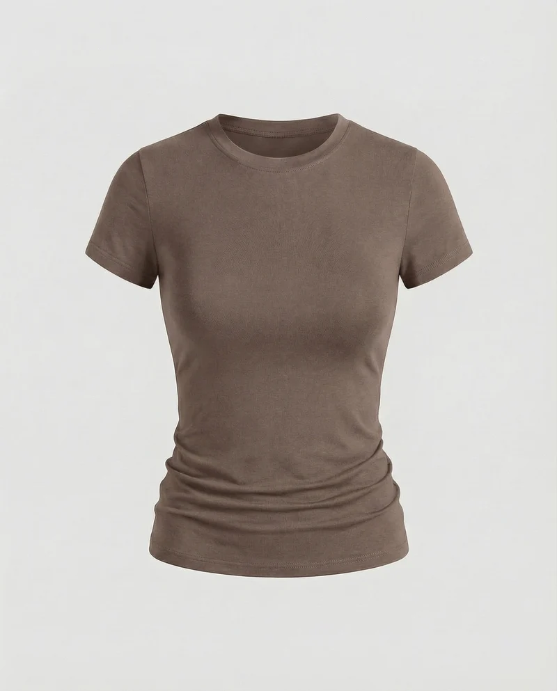 Damen Schmale Microstretch Mischgewebe Kurzarmshirt