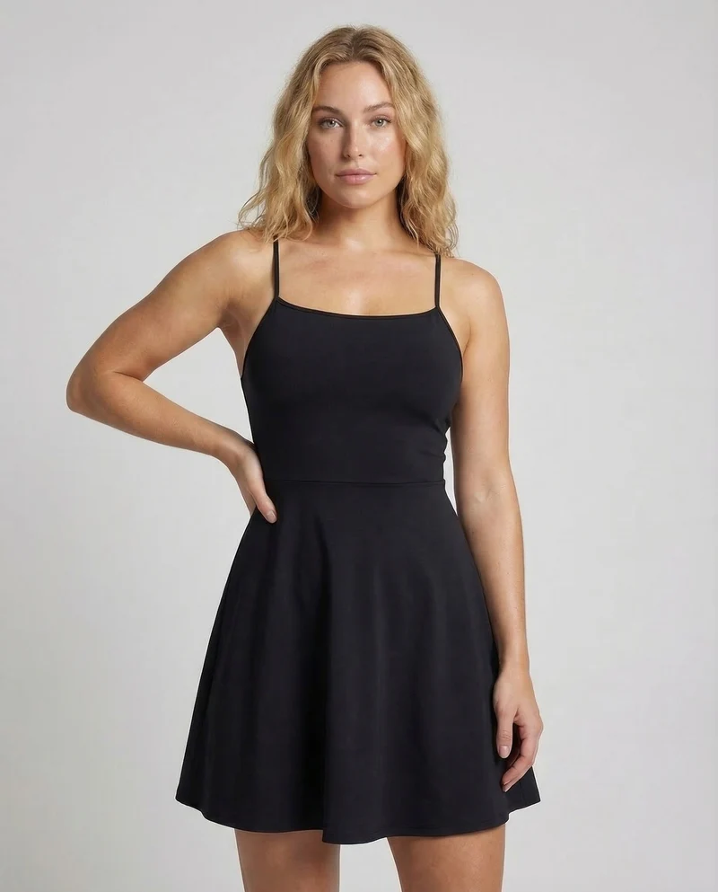 Damen A Linie Trägerkleid Eckiger Ausschnitt