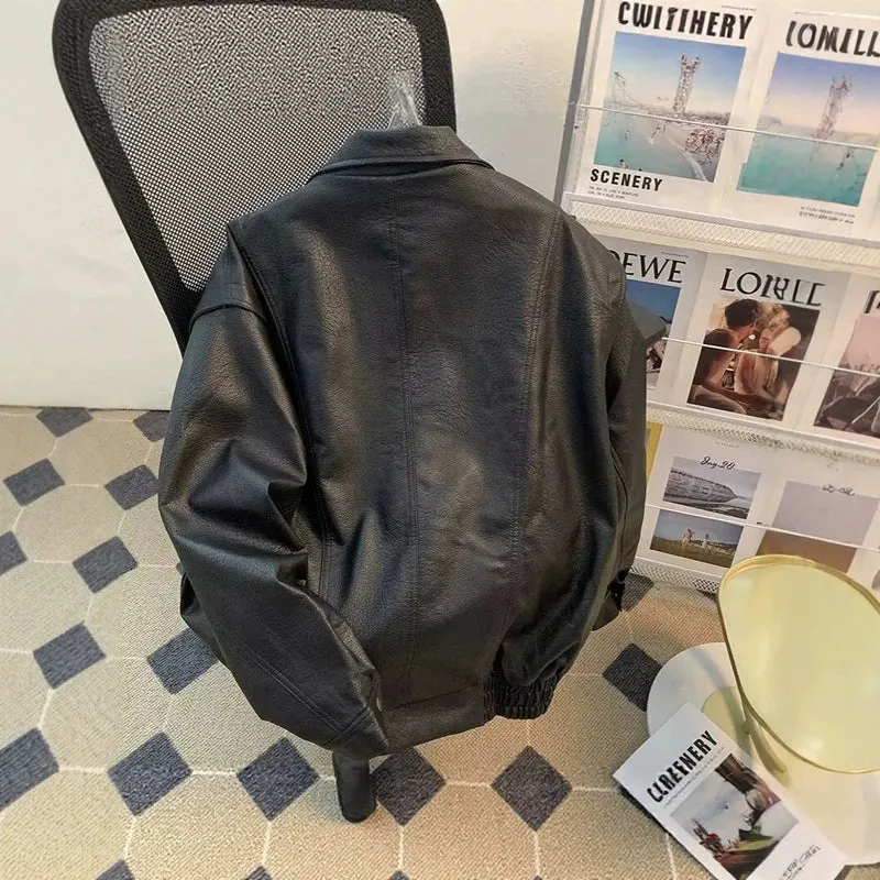 Damen Modische Kunstlederjacke mit hohem Kragen Nord Taschen