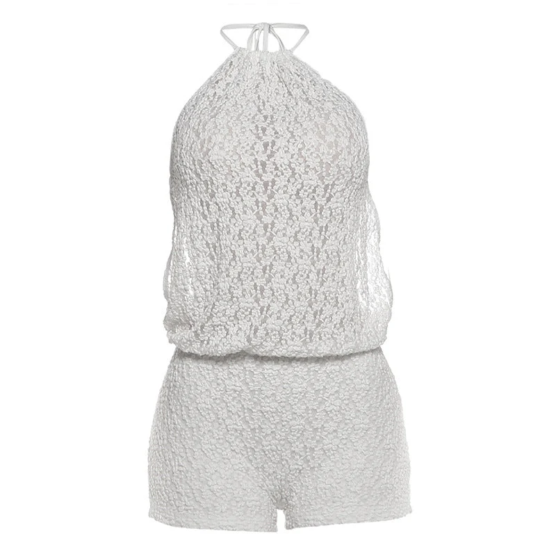 Damen lässiger Strampler aus transparentem Stoff mit floralem Design