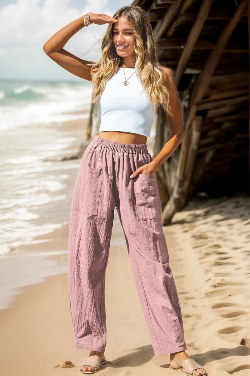 Damen lässige Leinenhose mit praktischen Seitentaschen