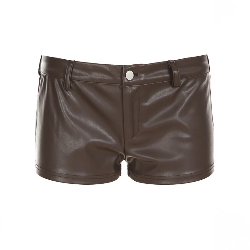 Damen Kunstleder-Shorts mit dekorativen Knopfdetails
