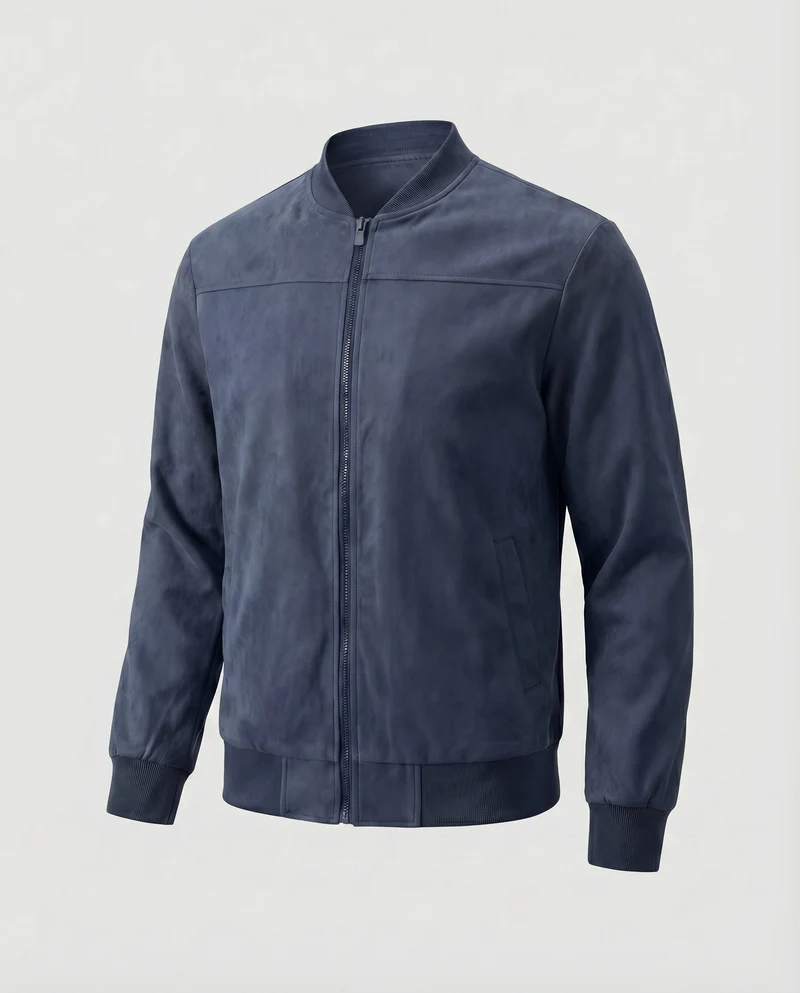 Herren Velours-Suede-Blouson Stehkragen Verdeckter Zipp