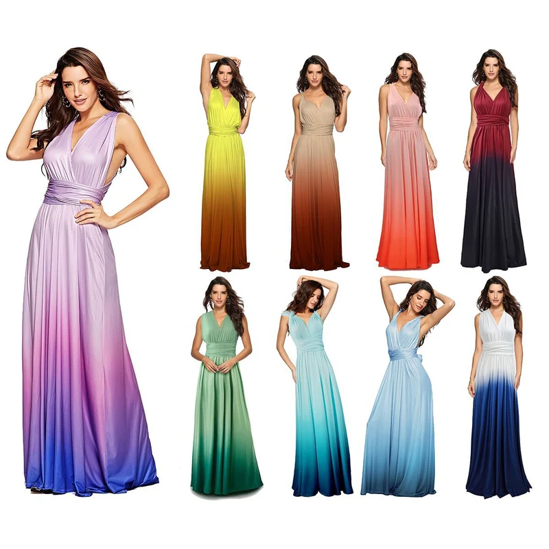 Damen Maxikleid mit fließendem Wasserfall-Ausschnitt und Ombre-Design