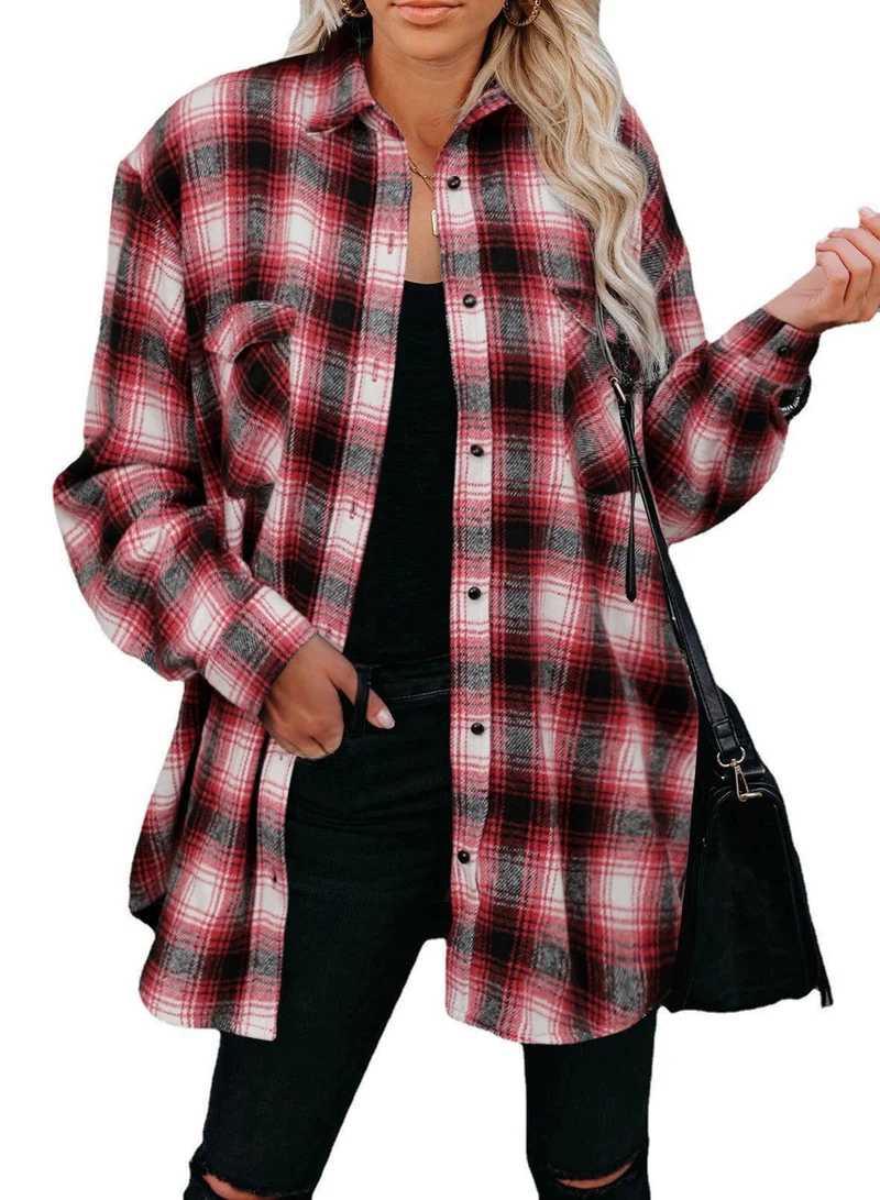 Damen Flanell Hemd im Vintage-Stil mit Karomuster und Brusttaschen