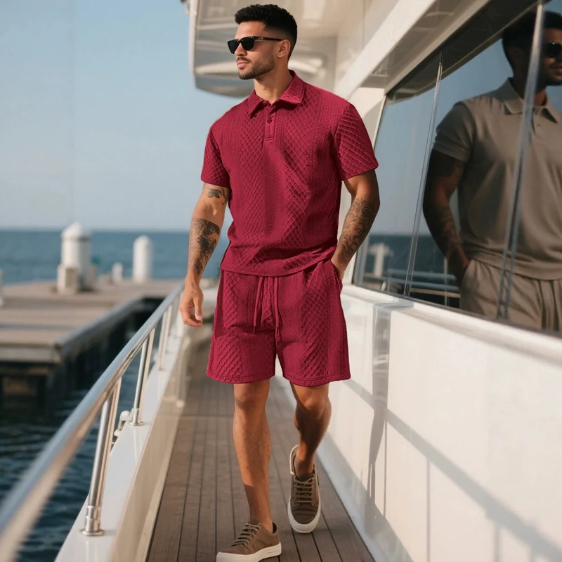 Herren strukturierte Lounge-Shorts mit Elastikbund Tunnelzug und seitlichen Eingrifftaschen