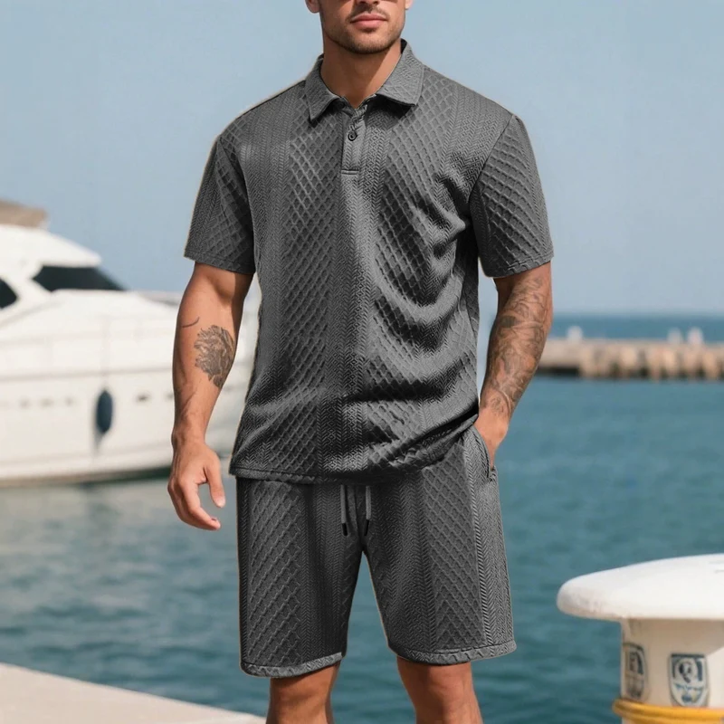 Herren strukturierte Lounge-Shorts mit Elastikbund Tunnelzug und seitlichen Eingrifftaschen