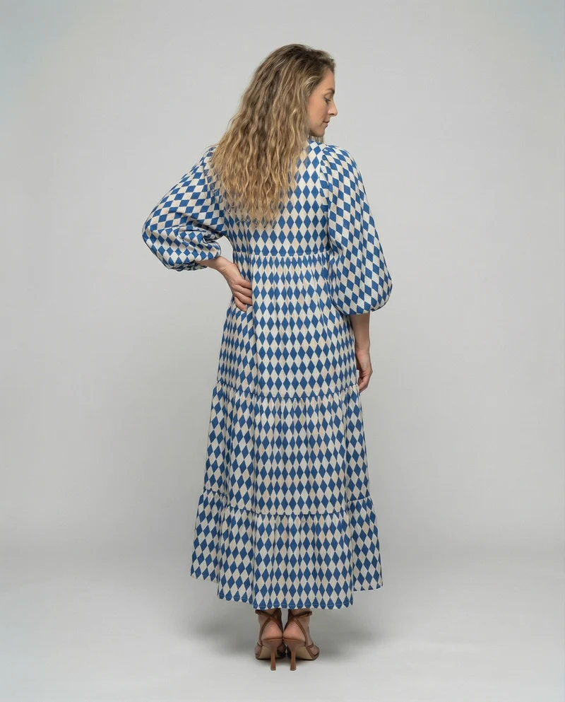 Damen Stufenkleid aus Chiffon mit Ballonärmeln