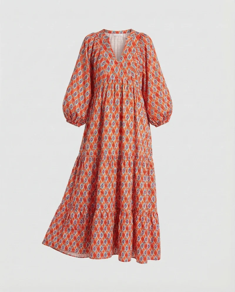 Damen Stufenkleid aus Chiffon mit Ballonärmeln