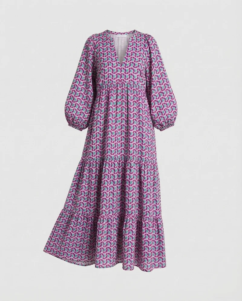 Damen Stufenkleid aus Chiffon mit Ballonärmeln