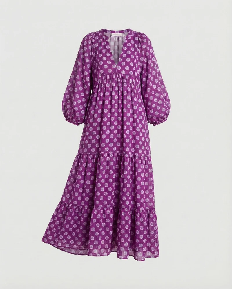 Damen Stufenkleid aus Chiffon mit Ballonärmeln