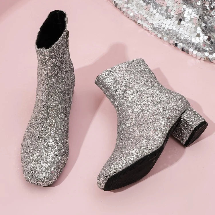Damen glitzernde Stiefeletten mit kurzem Blockabsatz und seitlichem Reißverschluss Nord Taschen