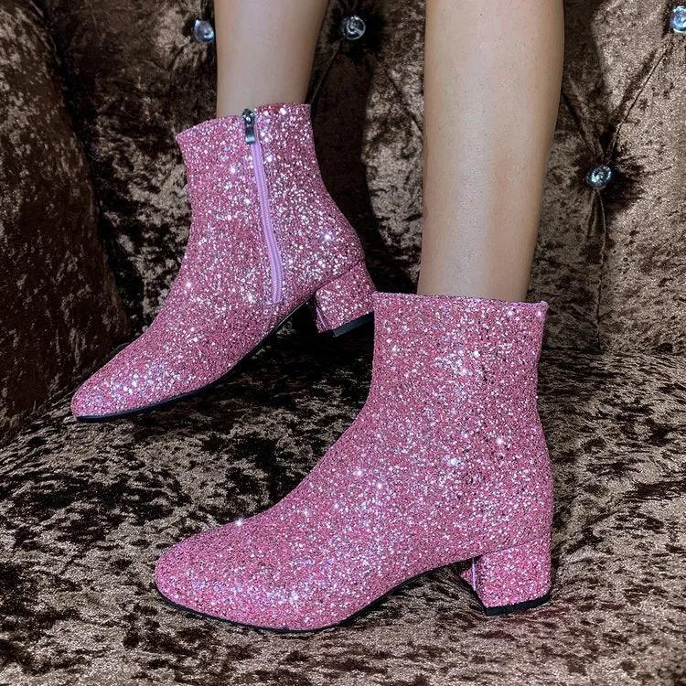 Damen glitzernde Stiefeletten mit kurzem Blockabsatz und seitlichem Reißverschluss Nord Taschen