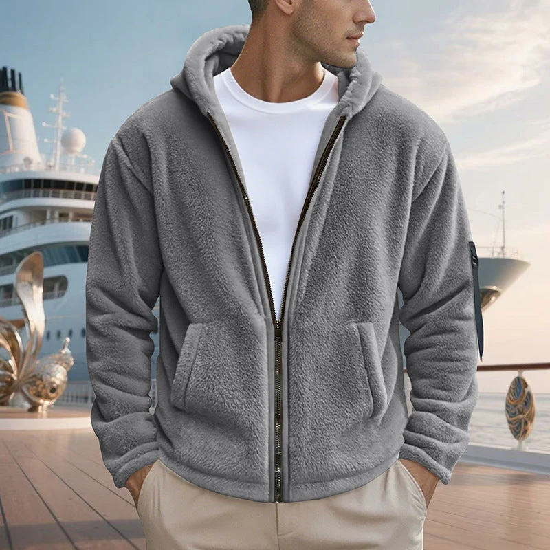 Herren Fleecejacke mit Kapuze und praktischen Reißverschlusstaschen