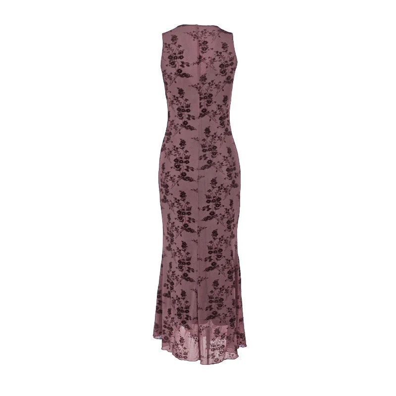 Damen Maxikleid mit floralem Spitzenmuster und tiefem V-Ausschnitt
