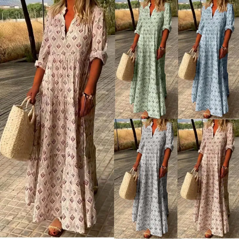 Damen Maxikleid mit schickem V-Ausschnitt und lockerer Passform