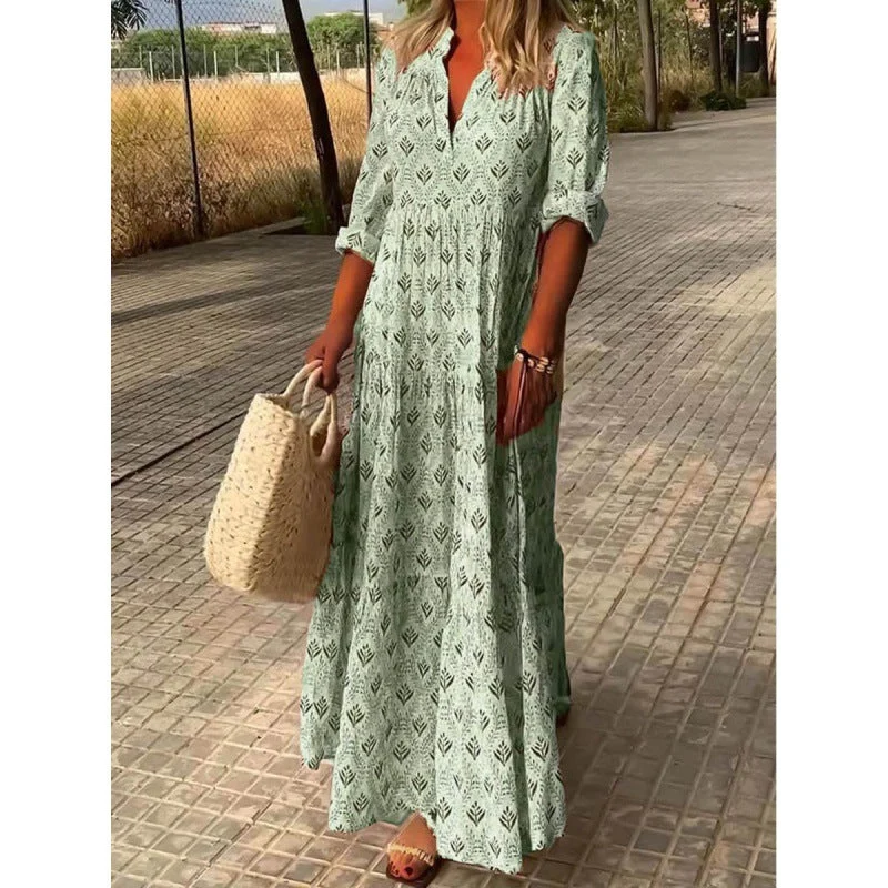 Damen Maxikleid mit schickem V-Ausschnitt und lockerer Passform