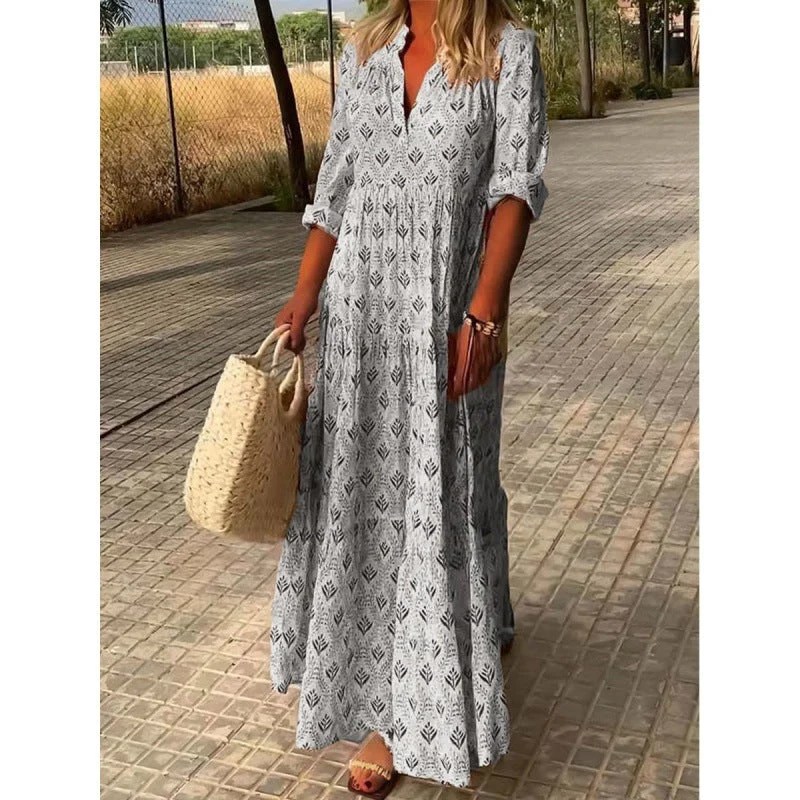 Damen Maxikleid mit schickem V-Ausschnitt und lockerer Passform