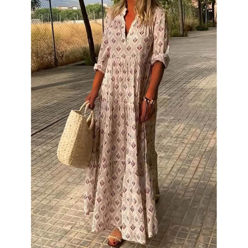 Damen Maxikleid mit schickem V-Ausschnitt und lockerer Passform
