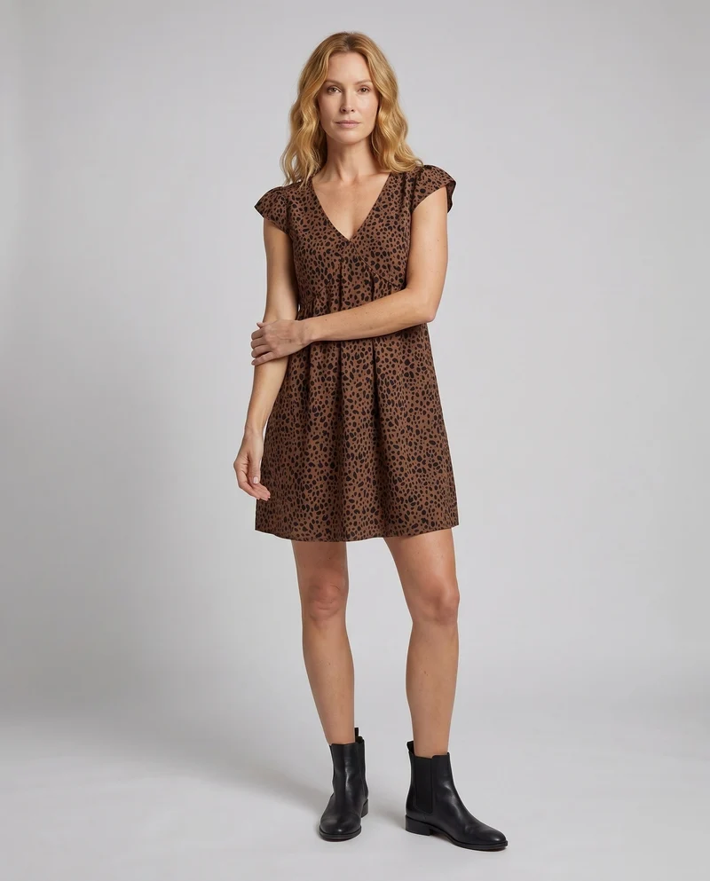 Damen Feminine Kurze Flügelärmel Mischgewebe Mini-Swingkleid