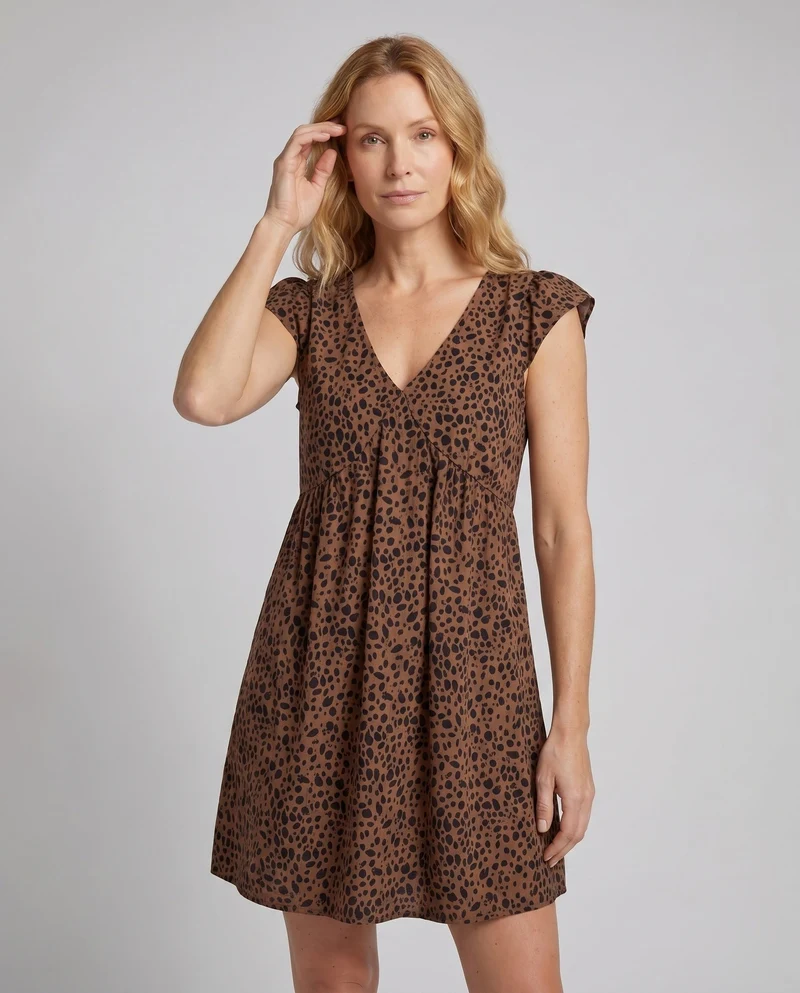 Damen Feminine Kurze Flügelärmel Mischgewebe Mini-Swingkleid