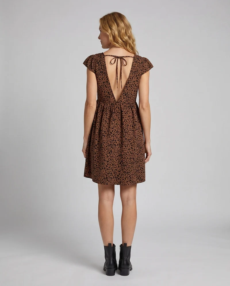 Damen Feminine Kurze Flügelärmel Mischgewebe Mini-Swingkleid