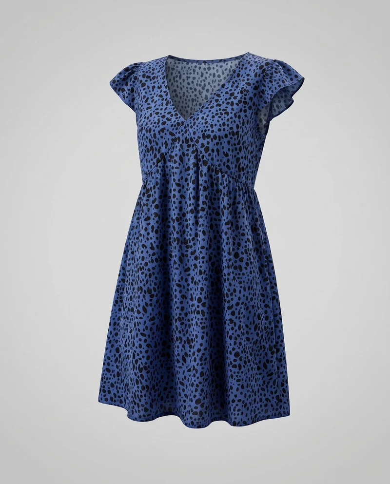Damen Feminine Kurze Flügelärmel Mischgewebe Mini-Swingkleid