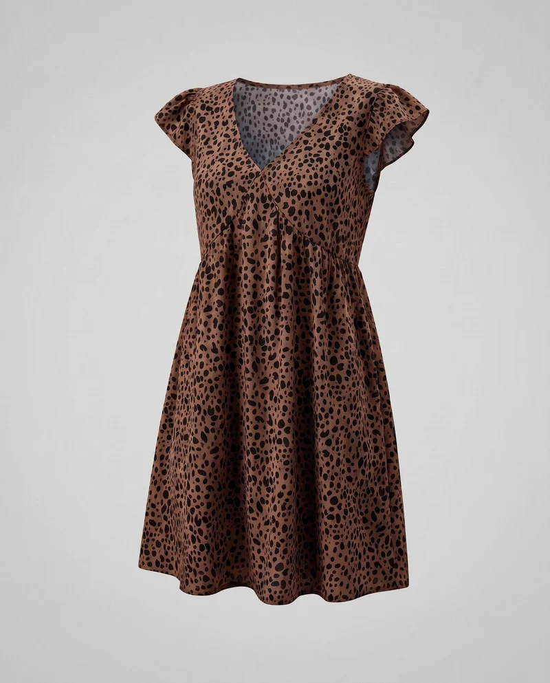 Damen Feminine Kurze Flügelärmel Mischgewebe Mini-Swingkleid