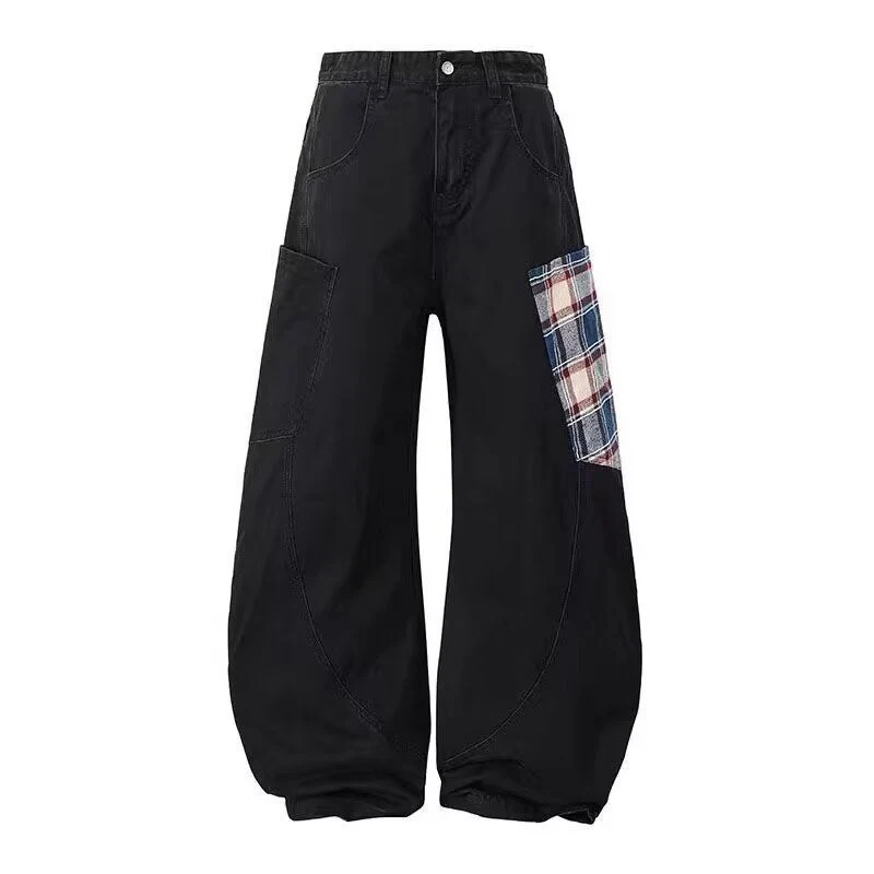 Damen Weitgeschnittene Cargo-Hose mit Karomuster Nord Taschen