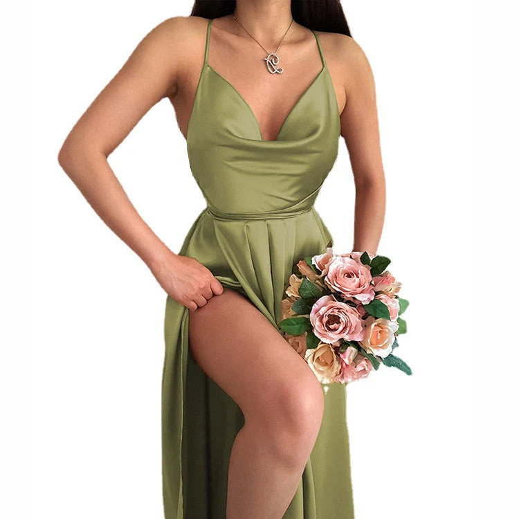 Damen Hochzeitskleid mit elegantem V-Ausschnitt und fließendem Rock