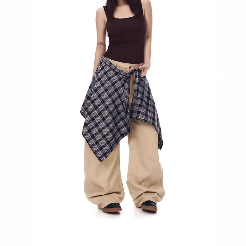 Damen Modische Harem-Hose mit kariertem Überwurf Nord Taschen