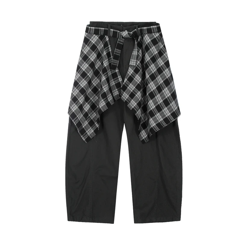 Damen Modische Harem-Hose mit kariertem Überwurf Nord Taschen