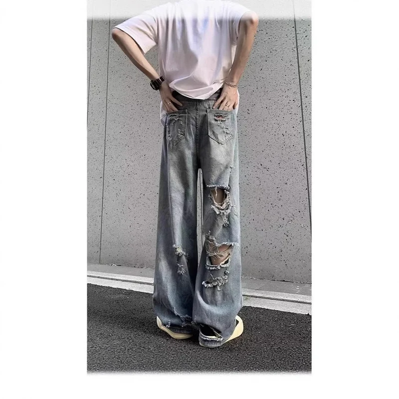 Damen Modische Destroyed Baggy-Jeans Nord Taschen
