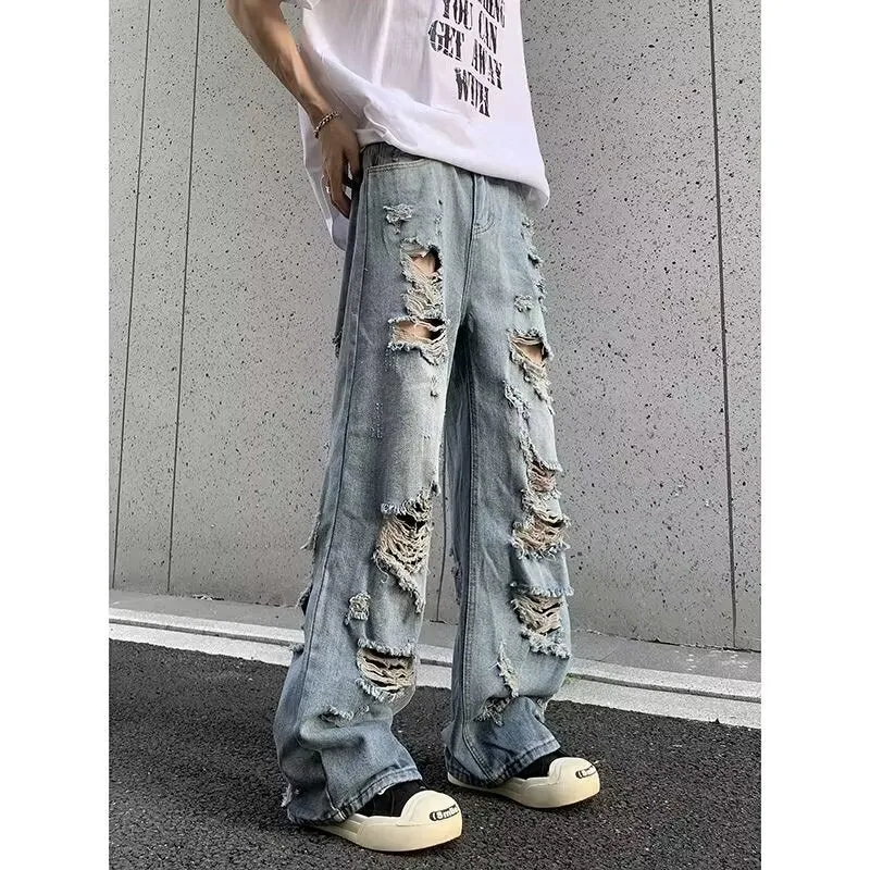 Damen Modische Destroyed Baggy-Jeans Nord Taschen