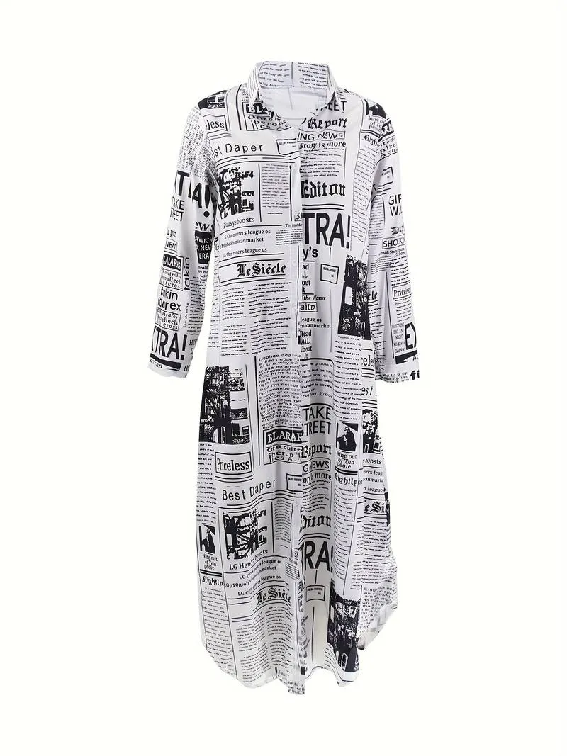 Hemdkleid mit Zeitungsdruck