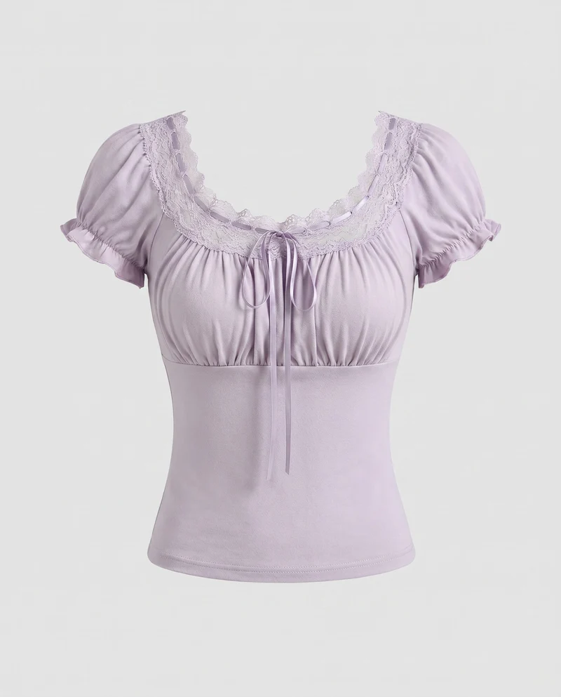 Damen Spitzenbluse mit romantischen Rüschendetails