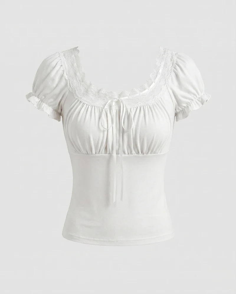 Damen Spitzenbluse mit romantischen Rüschendetails